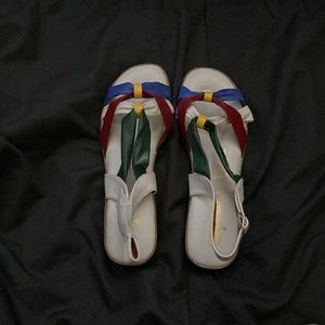 Toby Sandals Brite Multi Color in Blue, Red, Yellow and White.